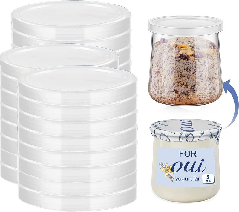 Boxweer 15PCS Yogurt Jar Lids - Clear Plastic, Reusable, BPA-Free Polypropylene, Screw Top, Transparent, Round, Microwaveable, Ideal for Oui Yogurt Jars, Glass Jars, and More - Image 1